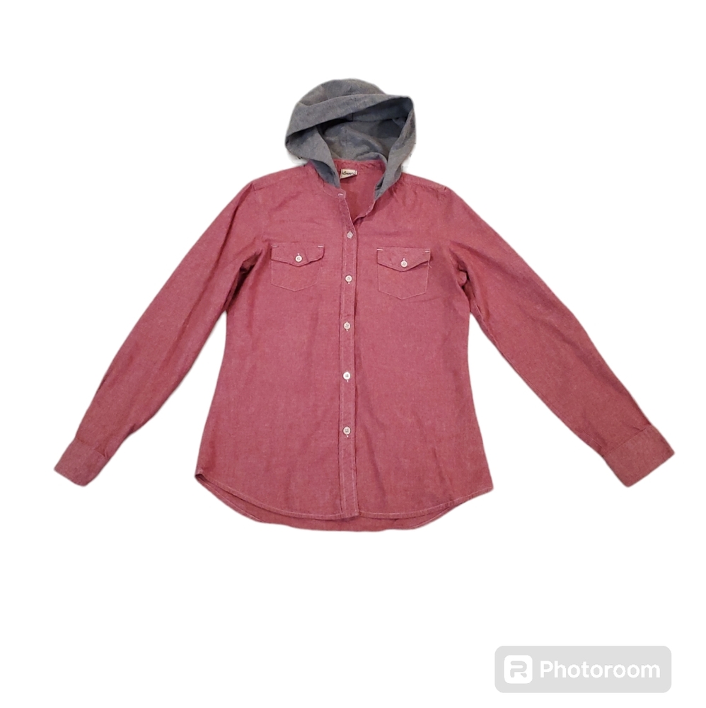 Empyre Men's Red Button Up Casual‎ Long Sleeve Hoodie Shirt Size Small